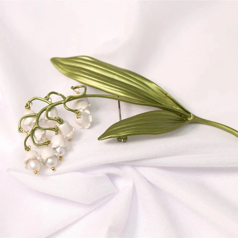 Lily of The Valley Pearl Brooch Green Plant Jewelry Pin Accessories