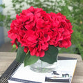 Artificial Decor Silk Hydrangea Flower Arrangement in Clear Vase with Faux Water