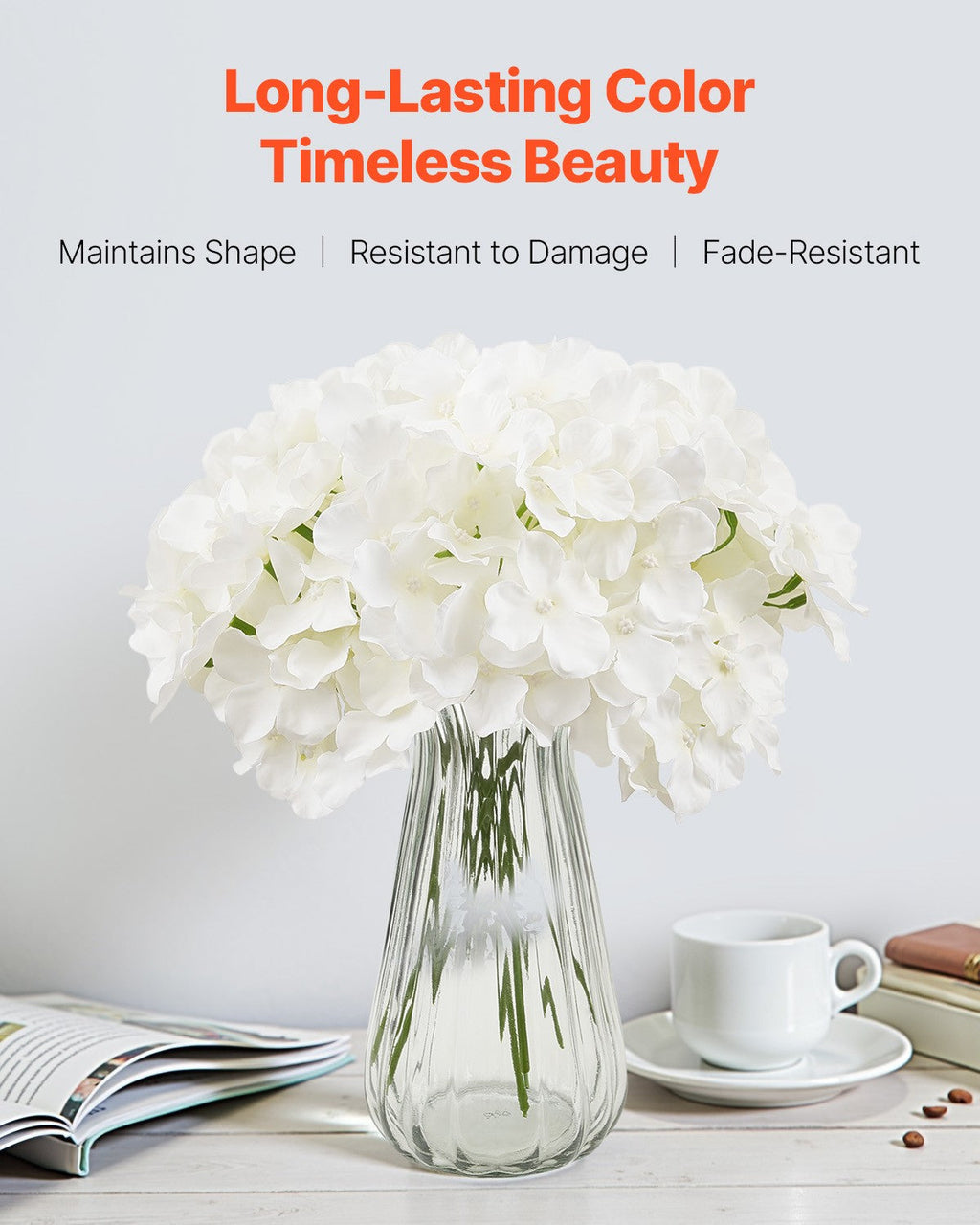 105 Pcs Artificial Silk Hydrangea Flowers 9.8 In Bouquet Arrangement White